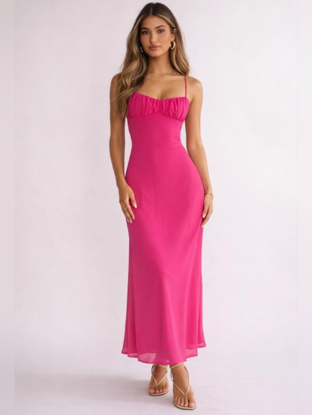 Twist Back Fuchsia Maxi Dress